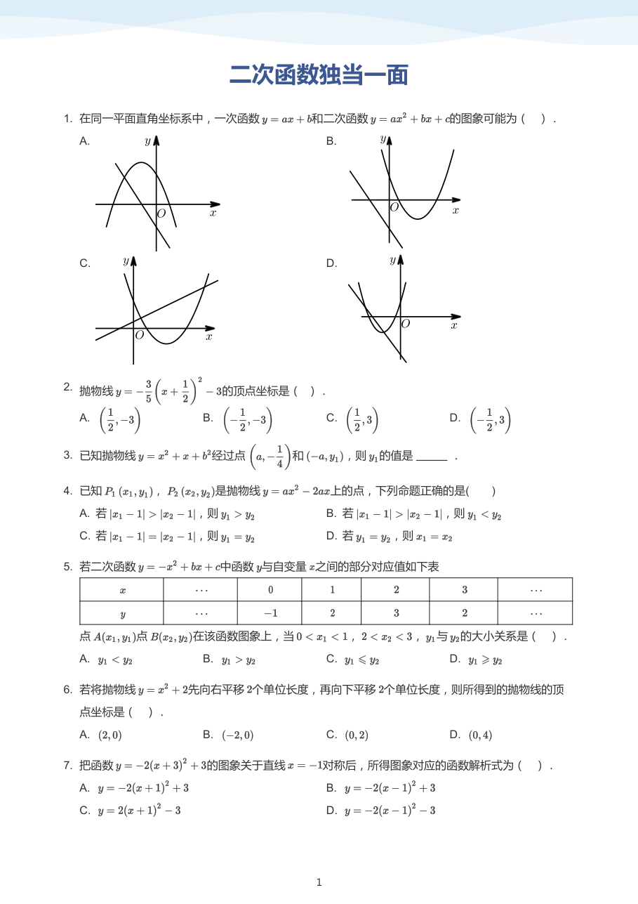二次函数独当一面-讲义（学生版）.pdf 第 1 页