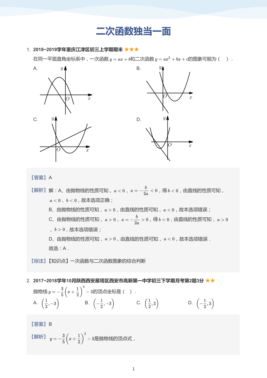二次函数独当一面-讲义（教师版）.pdf 第 1 页