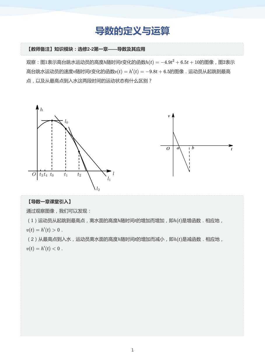 1.导数的定义与运算-讲义（教师版）.pdf 第 1 页