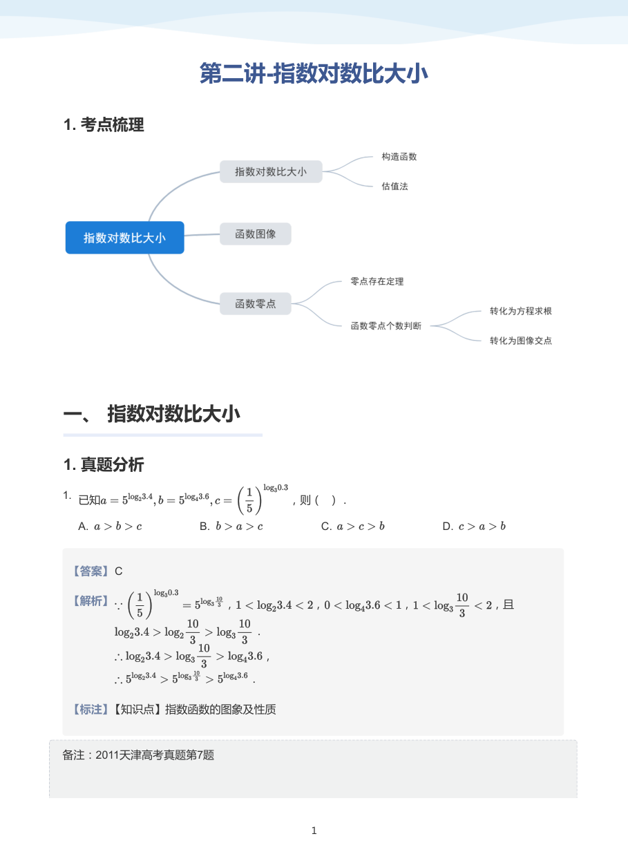 第二讲-指数对数比大小-讲义（教师版）.pdf 第 1 页