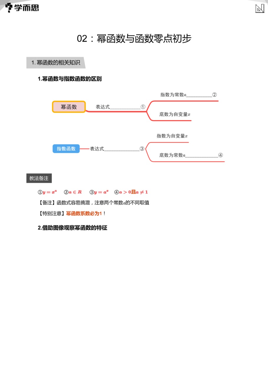 02：幂函数与函数零点初步(教师版).pdf 第 1 页
