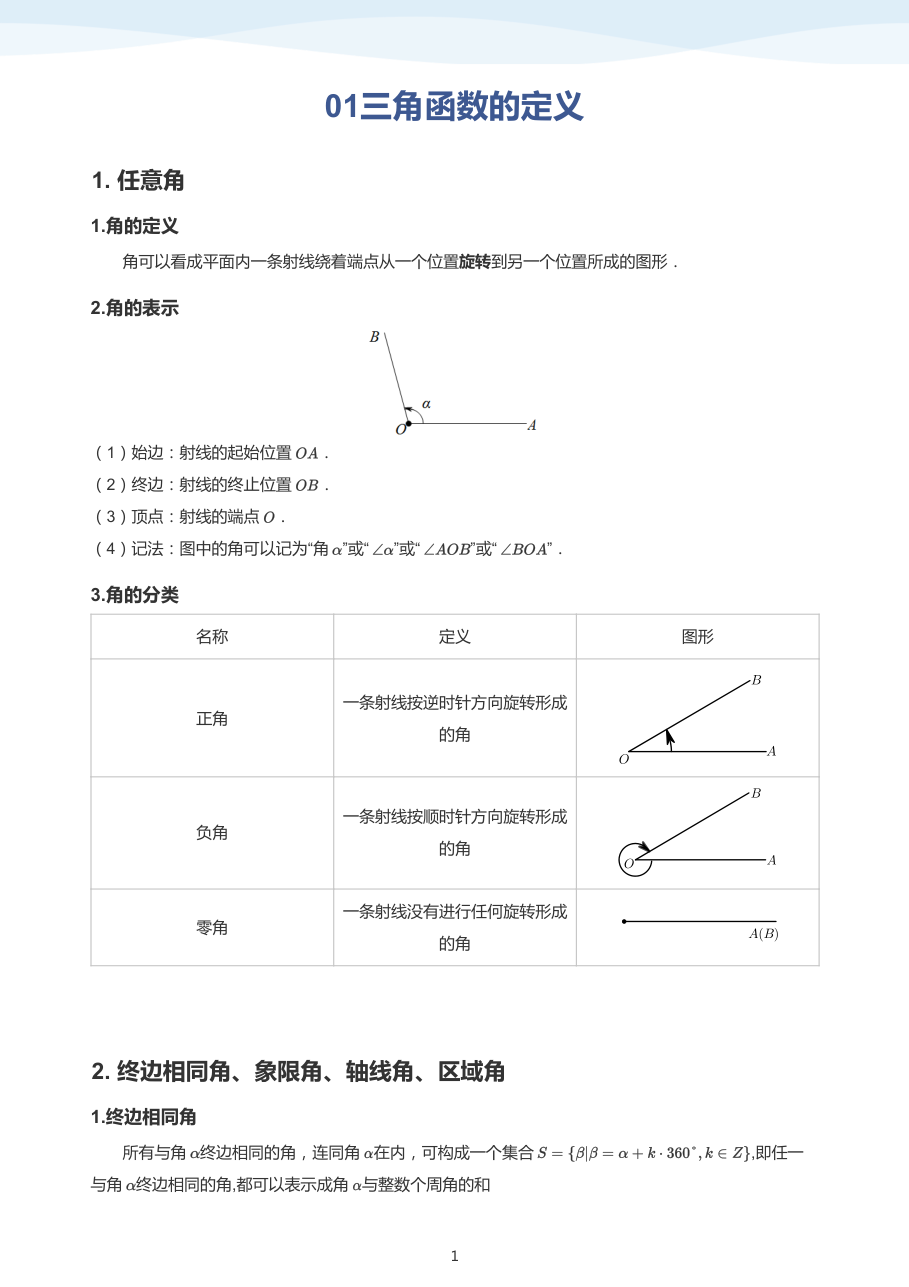 01三角函数的定义(学生版).pdf 第 1 页