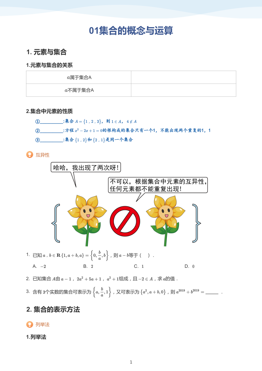 01集合的概念与运算(学生版).pdf 第 1 页