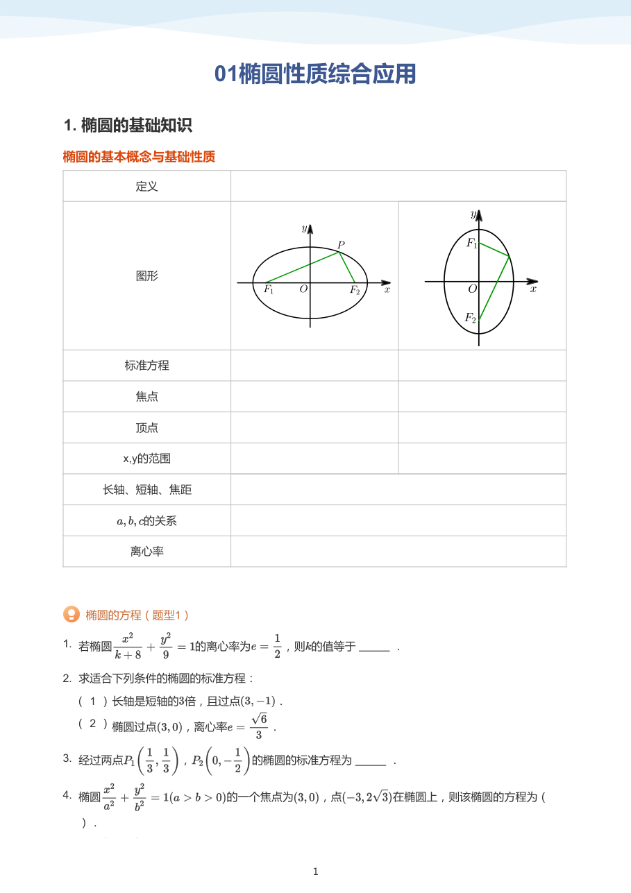 01椭圆性质综合应用-讲义（学生版）.pdf 第 1 页