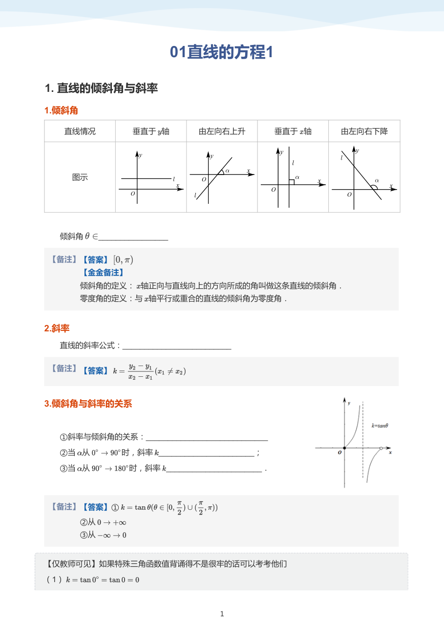 01直线的方程1-讲义（教师版）.pdf 第 1 页